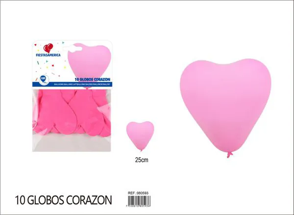 Globo de látex mate de corazón de 10 pulgadas, color rosa oscuro, 10 piezas