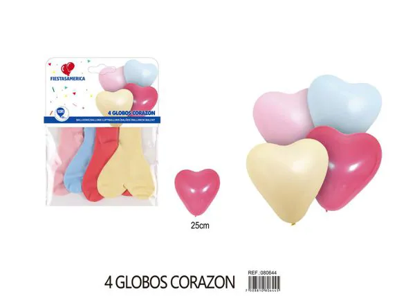 Globo de corazón color macaron de 10 pulgadas, surtido (rosa, azul, rojo, amarillo), 4 piezas