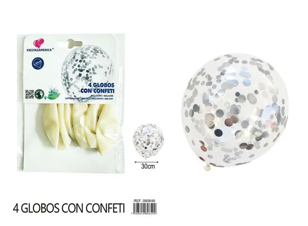 Globo con lentejuelas redondas, 2.8 g, color plateado, 4 piezas