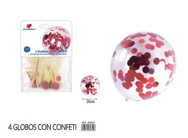 Globo con lentejuelas redondas, 2.8 g, color rojo, 4 piezas