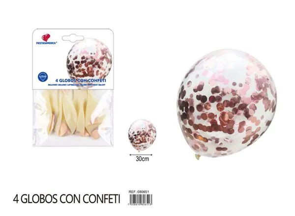 Globo con lentejuelas redondas, 2.8 g, color oro rosa, 4 piezas