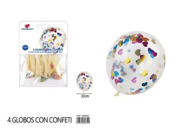 Globo con lentejuelas de corazón, 2.8 g, multicolor, 4 piezas