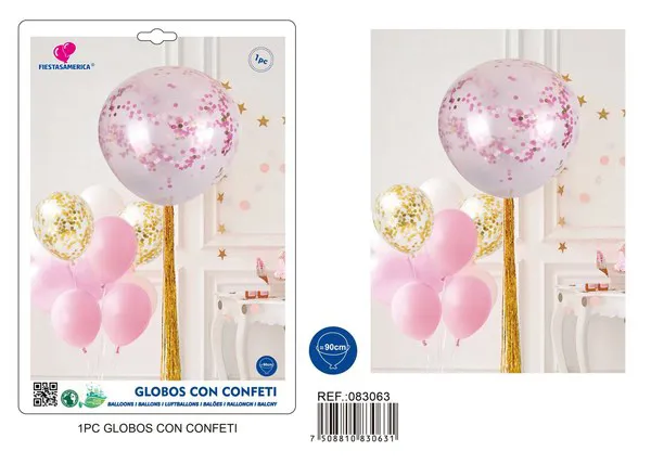 Globo de 36 pulgadas, 10 g, con lentejuelas redondas rosa intenso y confeti rosa, 1 pieza