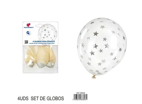 Globo con lentejuelas de estrella de cinco puntas, 2.8 g, color plateado, 4 piezas