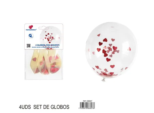 Globo con lentejuelas de corazón, 2.8 g, color rojo, 4 piezas