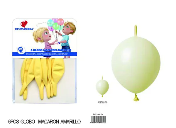 Globo con cola color macaron de 10 pulgadas, color amarillo, 6 piezas
