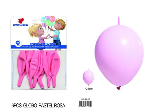 Globo con cola color macaron de 10 pulgadas, color rosa, 6 piezas