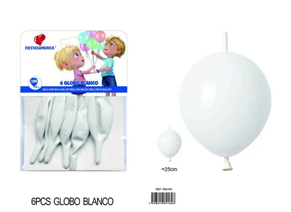 Globo de látex mate con cola de 10 pulgadas, color blanco, 6 piezas