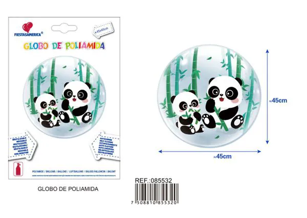 Globo burbuja transparente de 18 pulgadas con estampado de panda y hojas de bambú