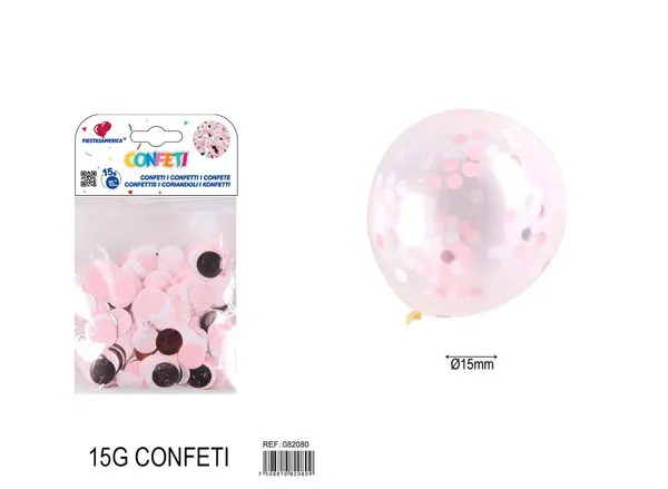 Confeti redondo de fiesta color oro rosa de 1.5 cm con papeles rosa y blanco, 15 g