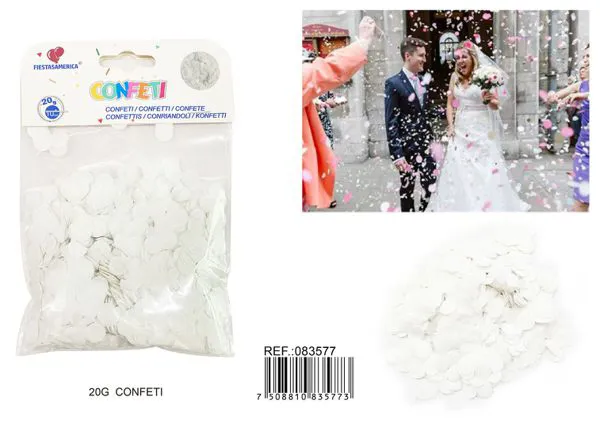 Confeti de 10 mm, 20 g, color blanco