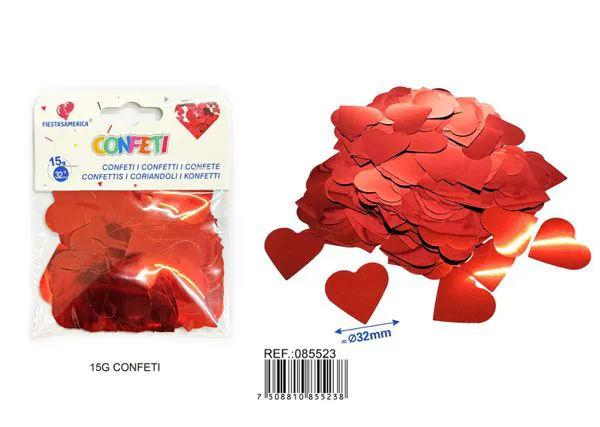 Confeti de lentejuelas de corazón de 32 mm, color rojo, 15 g
