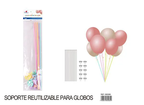 Varilla con soporte para globos de 42 cm, color macaron surtido, 10 piezas
