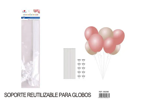 Varilla con soporte para globos de 42 cm, color blanco, 10 piezas