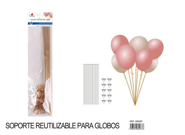 Varilla con soporte para globos de 42 cm, color dorado, 10 piezas