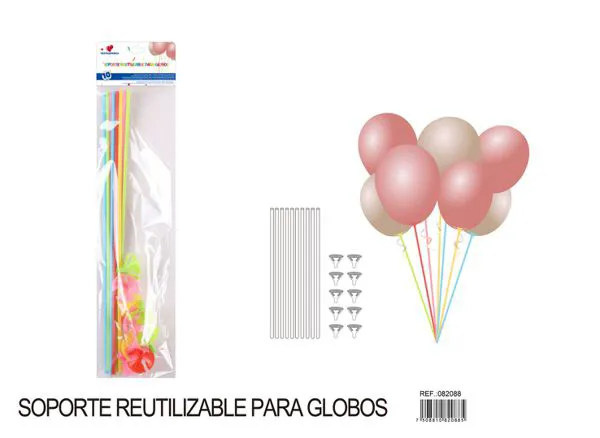 Varilla con soporte para globos de 42 cm, multicolor surtido, 10 piezas