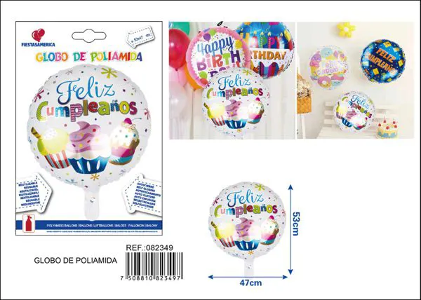 Globo metálico Feliz Cumpleaños en español, 53x47 cm