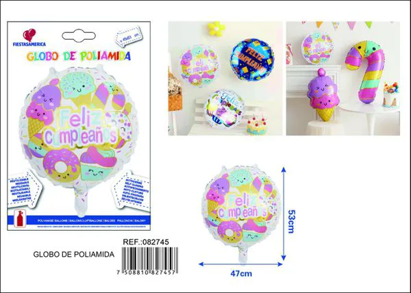 Globo metálico esférico de postres con texto en español, 45x53 cm