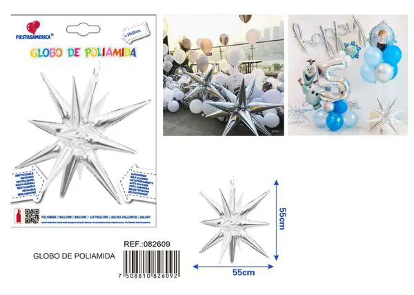 Globo metálico de estrella explosiva de 22 pulgadas, color plateado
