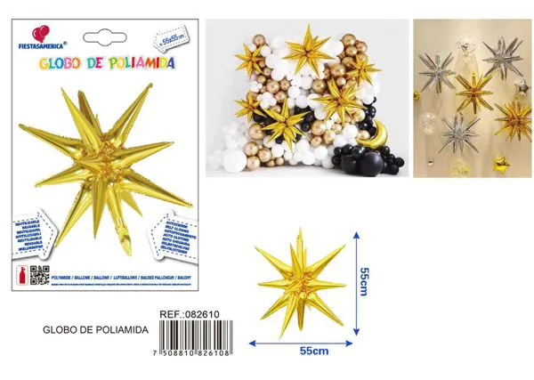 Globo metálico de estrella explosiva de 22 pulgadas, color dorado