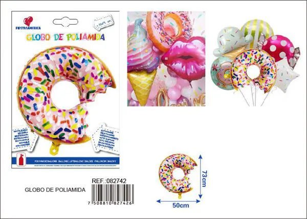 Globo metálico de dona de caramelo multicolor, 50x73 cm