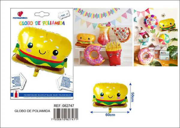 Globo metálico de hamburguesa, 50x60 cm