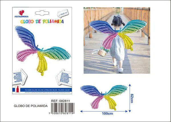Globo metálico de alas de mariposa color degradado, 100x62 cm