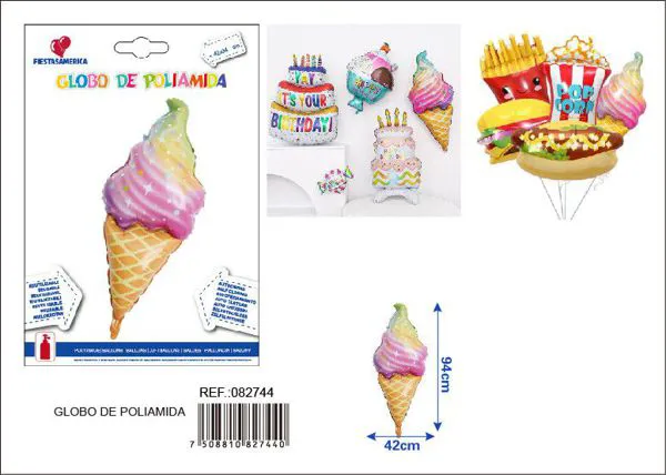 Globo metálico de helado color arcoíris, 42x94 cm