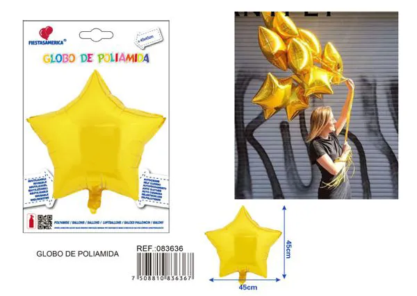 Globo metálico perlado de estrella de cinco puntas de 18 pulgadas, color dorado