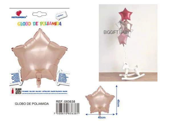 Globo metálico perlado de estrella de cinco puntas de 18 pulgadas, color oro rosa