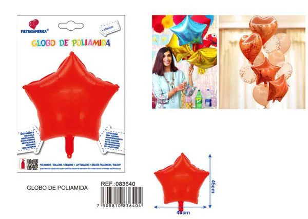 Globo metálico perlado de estrella de cinco puntas de 18 pulgadas, color rojo intenso