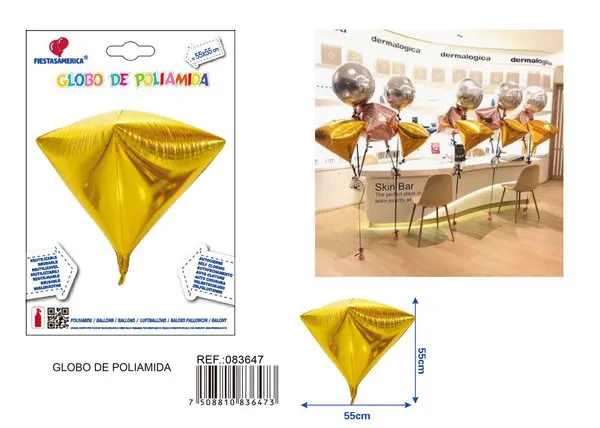 Globo metálico 3D en forma de diamante de 22 pulgadas, color dorado