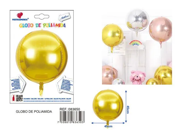 Globo metálico esférico 4D de 18 pulgadas, color dorado