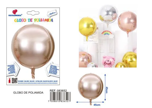 Globo metálico esférico 4D de 18 pulgadas, color oro rosa