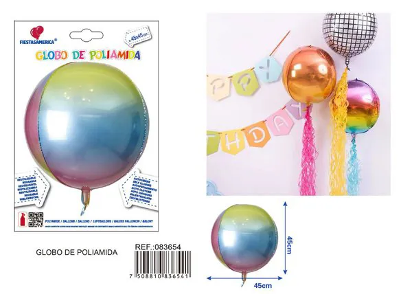 Globo metálico esférico 4D de 18 pulgadas, color arcoíris