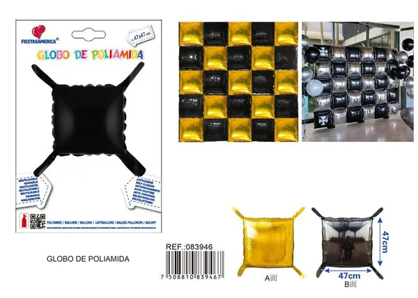 Globo metálico de cubo de dos caras, color dorado y negro, 47x47 cm
