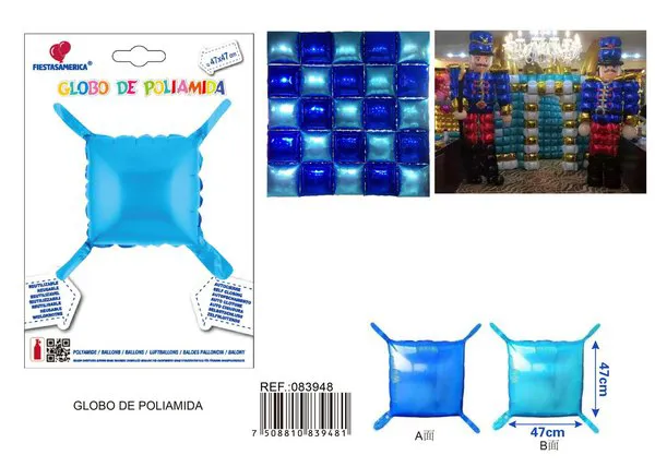 Globo metálico de cubo de dos caras, color azul marino y azul perlado, 47x47 cm