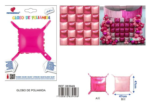 Globo metálico de cubo de dos caras, color rosa intenso y rosa perlado, 47x47 cm