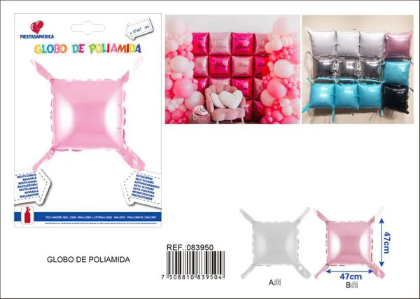Globo metálico de cubo de dos caras, color blanco y rosa claro, 47x47 cm