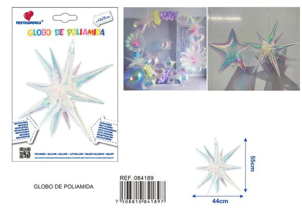 Globo metálico de estrella explosión iridiscente unida, 44x55 cm