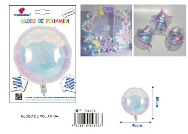 Globo metálico redondo iridiscente, 55x46.5 cm