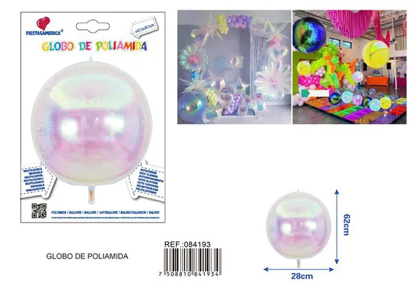 Globo metálico redondo 4D iridiscente de material reforzado, 62.5x28.5 cm