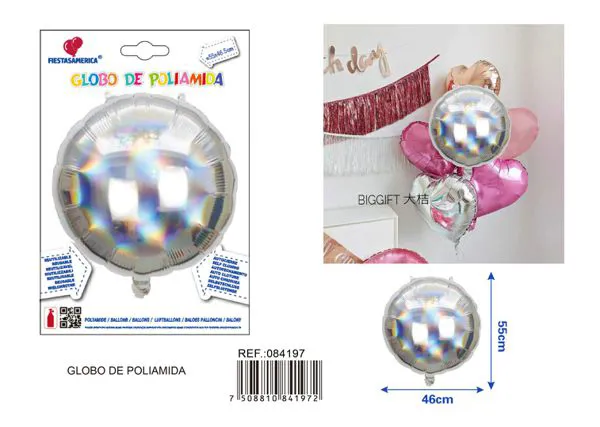 Globo metálico redondo láser, 55x46.5 cm