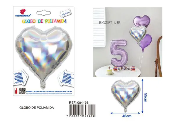 Globo metálico de corazón láser, 55x46.5 cm