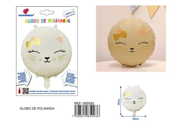 Globo metálico redondo de gato de 17 pulgadas, color rosa claro, 43x43 cm