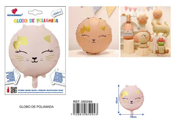 Globo metálico redondo de gato de 17 pulgadas, color rosa, 43x43 cm