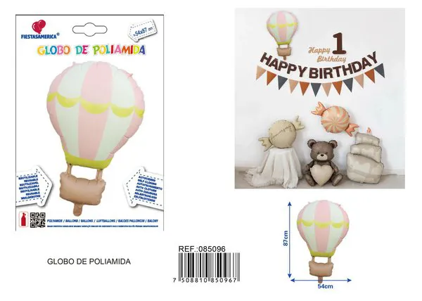 Globo metálico aerostático estilo INS, color rosa, 54x87 cm