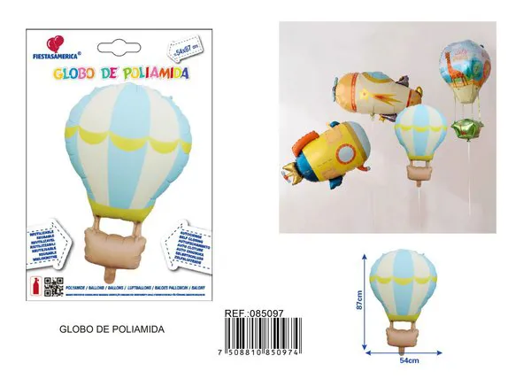 Globo metálico aerostático estilo INS, color azul, 54x87 cm