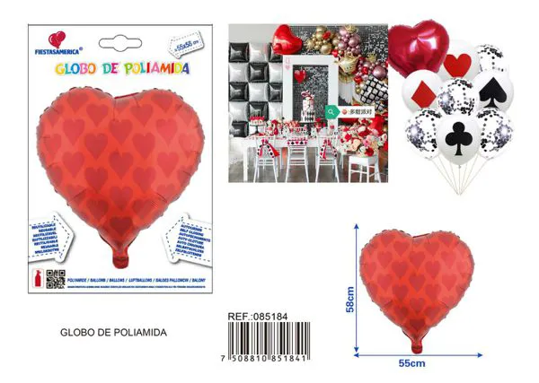 Globo metálico de corazón rojo, 55x58 cm