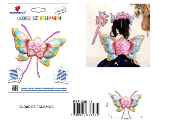 Globo metálico de alas de hada, 78x45.5 cm